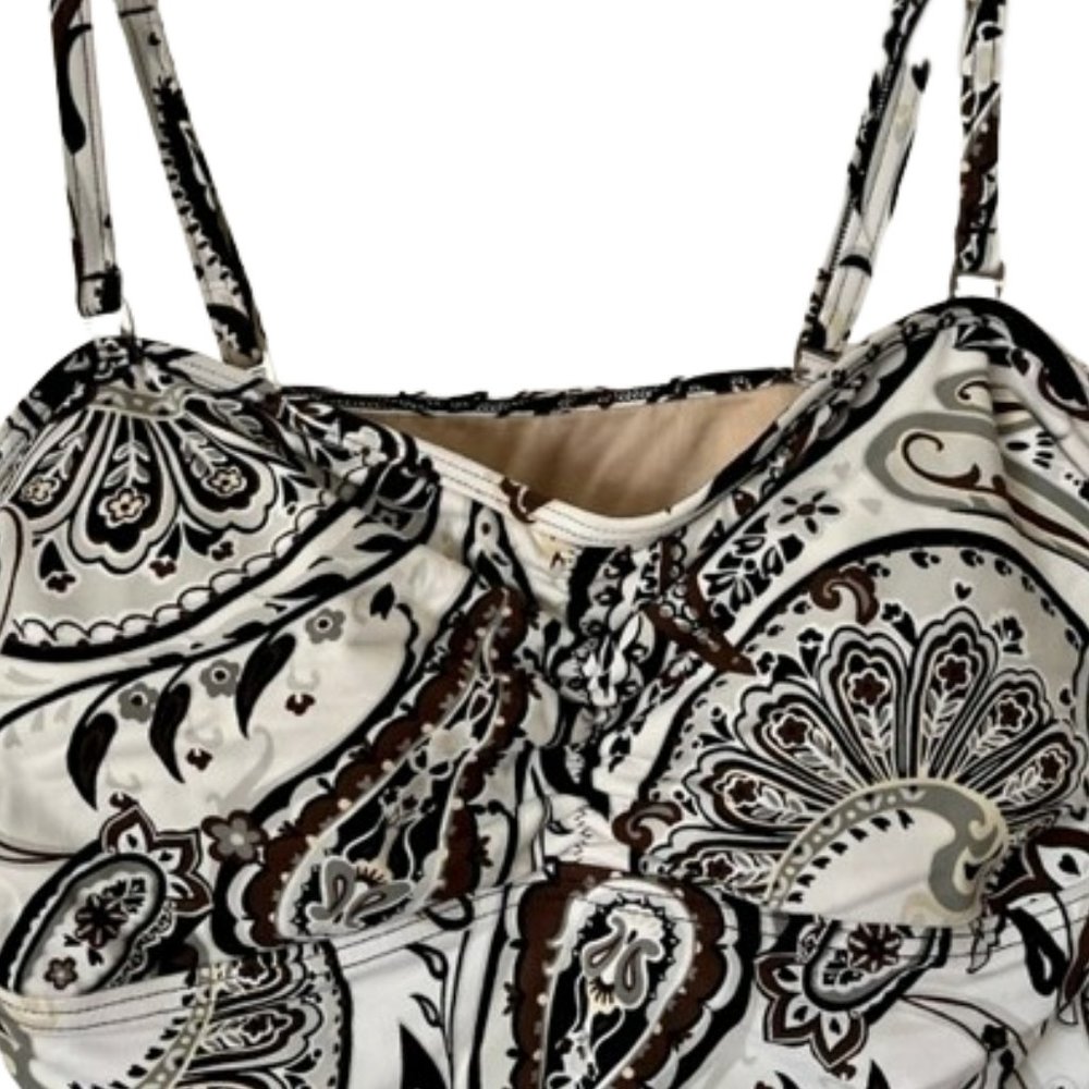 Lands' End B/W Paisley Adjustable Tankini - Black/White - 10 - Picture 4 of 9